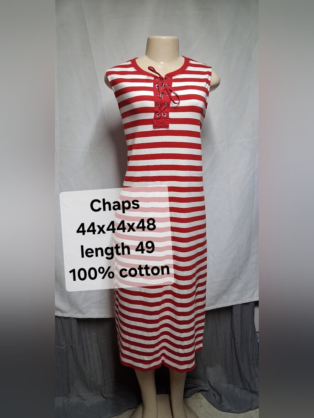 Chaps Red and White Striped Lace-Up Maxi Dress
